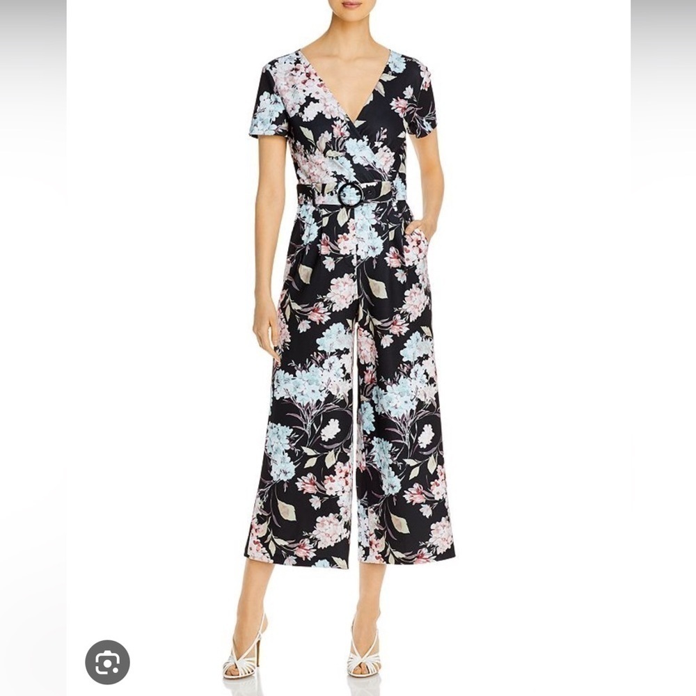 KARL LAGERFELD PARIS Belted Floral Print Jumpsuit Size 12
